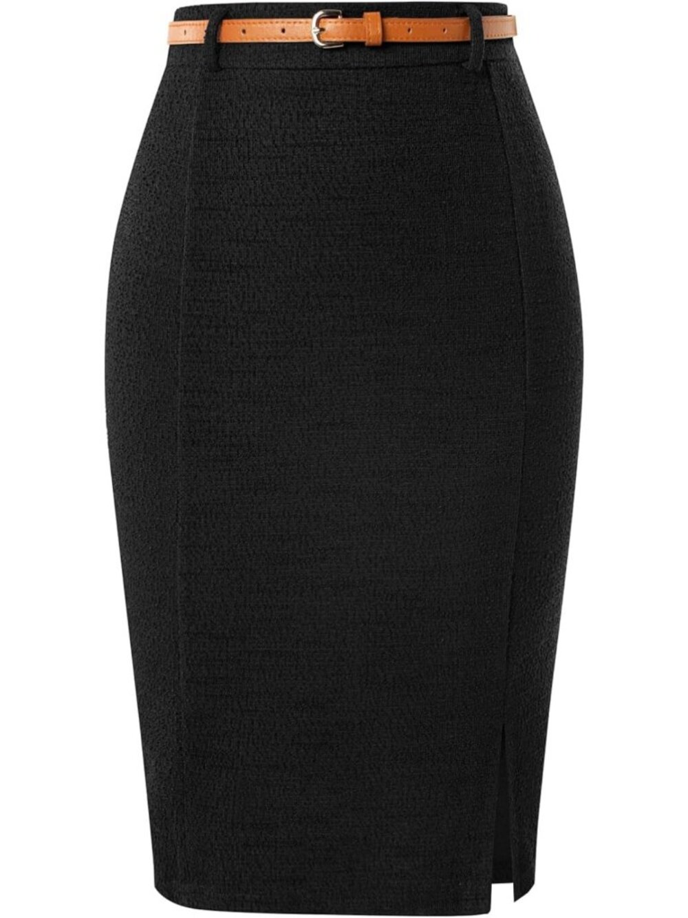 Chic Tweed Pencil Skirt for Women, Knee Length with Stylish Slit - Perfect for